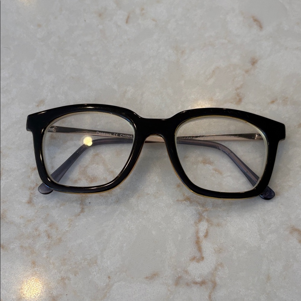 Peepers black w/ gold readers +1.25 Glasses (one side loose, doesn’t effect fit)